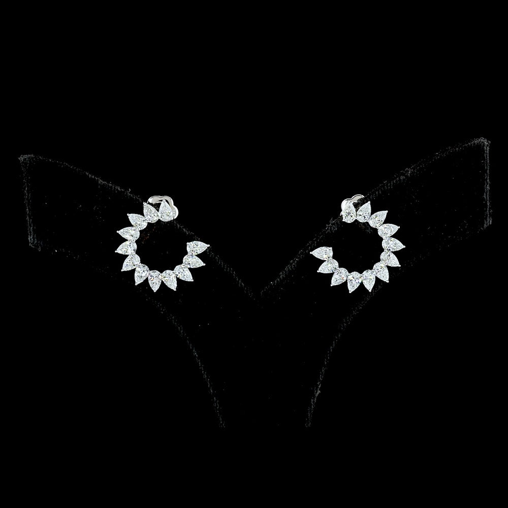 14K White Gold Pear-Shaped Lab Diamond Wreath Earrings - 2.75 Carats Total Diamond Weight, E-F Color VS1 Clarity - Covaloro Fine Jewelry