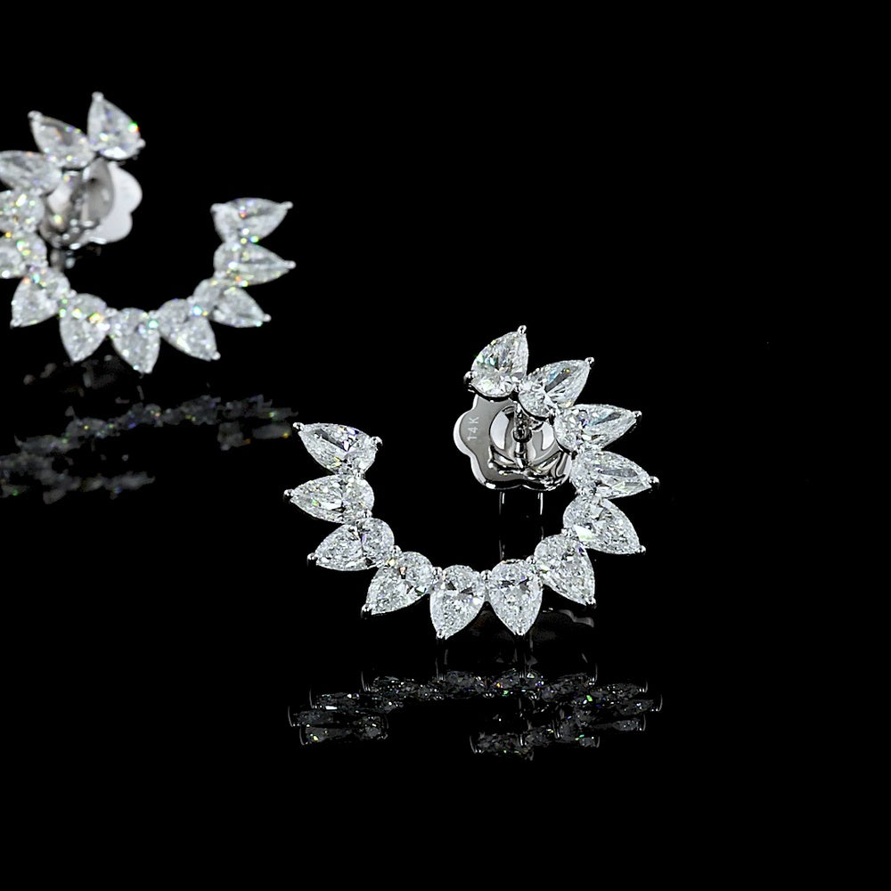 14K White Gold Pear-Shaped Lab Diamond Wreath Earrings - 2.75 Carats Total Diamond Weight, E-F Color VS1 Clarity - Covaloro Fine Jewelry