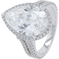 14K White Gold Pear-Shaped Lab Grown Diamond Bridal Set with Halo and Split Shank - 8.35 Carat Total Diamond Weight