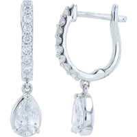 14K White Gold Pear-Shaped Lab Grown Diamond Drop Earrings with Pave Hoop Accents - 1.00 Carat Total Diamond Weight