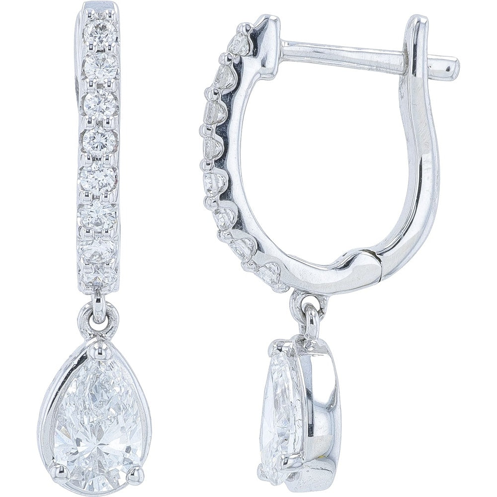 14K White Gold Pear-Shaped Lab Grown Diamond Drop Earrings with Pave Hoop Accents - 1.00 Carat Total Diamond Weight