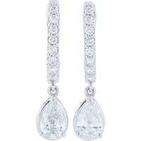 14K White Gold Pear-Shaped Lab Grown Diamond Drop Earrings with Pave Hoop Accents - 1.00 Carat Total Diamond Weight