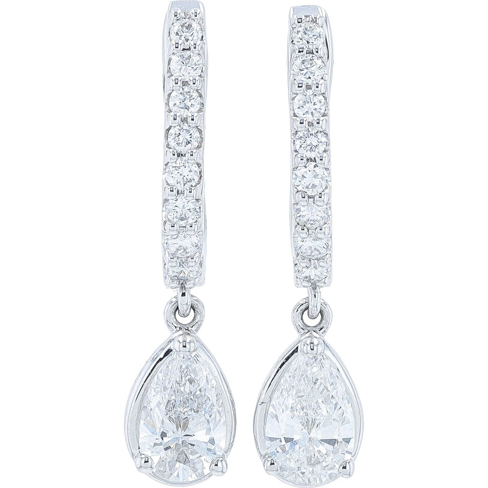 14K White Gold Pear-Shaped Lab Grown Diamond Drop Earrings with Pave Hoop Accents - 1.00 Carat Total Diamond Weight