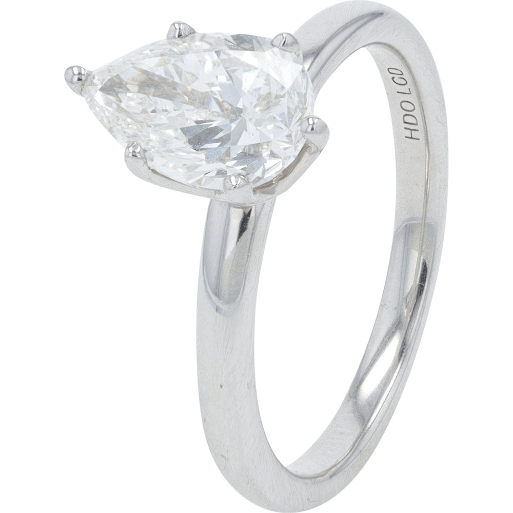 14K White Gold Pear-Shaped Lab Grown Diamond Engagement Ring - 1.50 Carat Total Diamond Weight