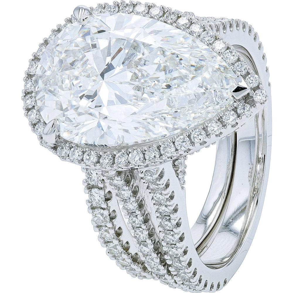 14K White Gold Pear-Shaped Lab Grown Diamond Halo Bridal Set with Split Shank - 8.55 Carat Total Diamond Weight