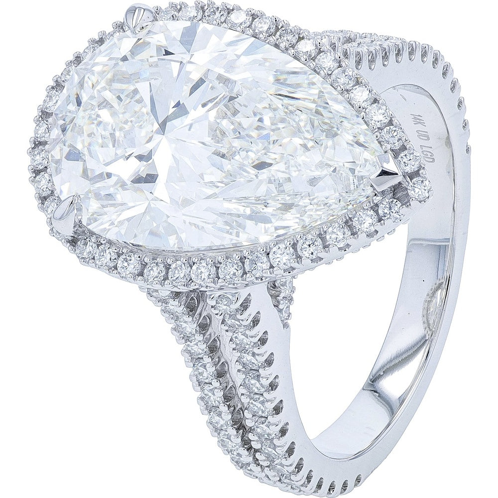 14K White Gold Pear-Shaped Lab Grown Diamond Halo Bridal Set with Split Shank - 8.55 Carat Total Diamond Weight
