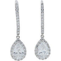 14K White Gold Pear-Shaped Lab Grown Diamond Halo Drop Earrings with Diamond-Accented Lever-Back Hoops - 1.25 Carat Total Diamond Weight