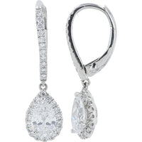14K White Gold Pear-Shaped Lab Grown Diamond Halo Drop Earrings with Diamond-Accented Lever-Back Hoops - 1.25 Carat Total Diamond Weight