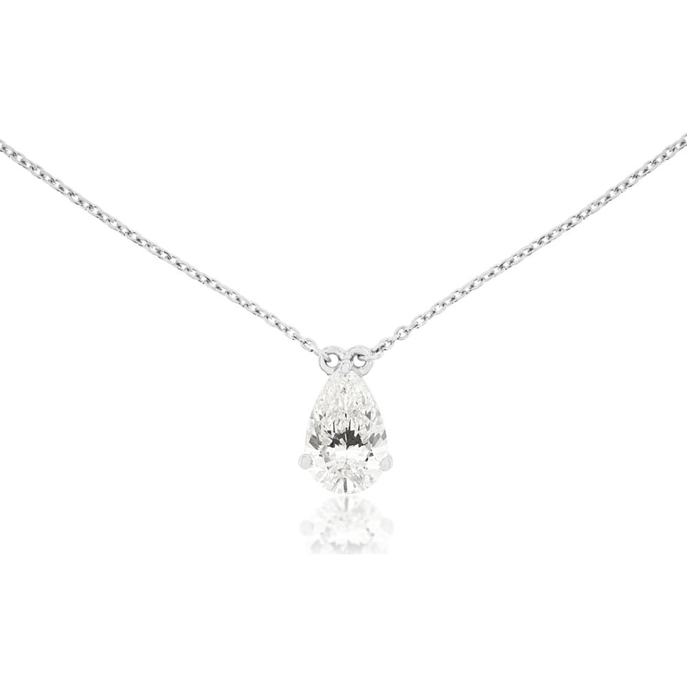 14K White Gold Pear-Shaped Lab-Grown Diamond Solitaire Pendant Necklace - 1.03 Carat Total Diamond Weight - Royal Jewelry