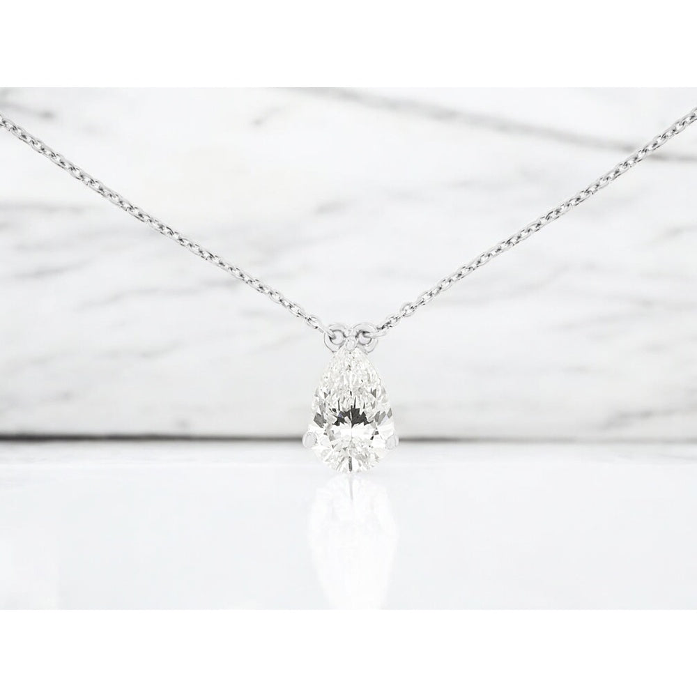 14K White Gold Pear-Shaped Lab-Grown Diamond Solitaire Pendant Necklace - 1.03 Carat Total Diamond Weight - Royal Jewelry