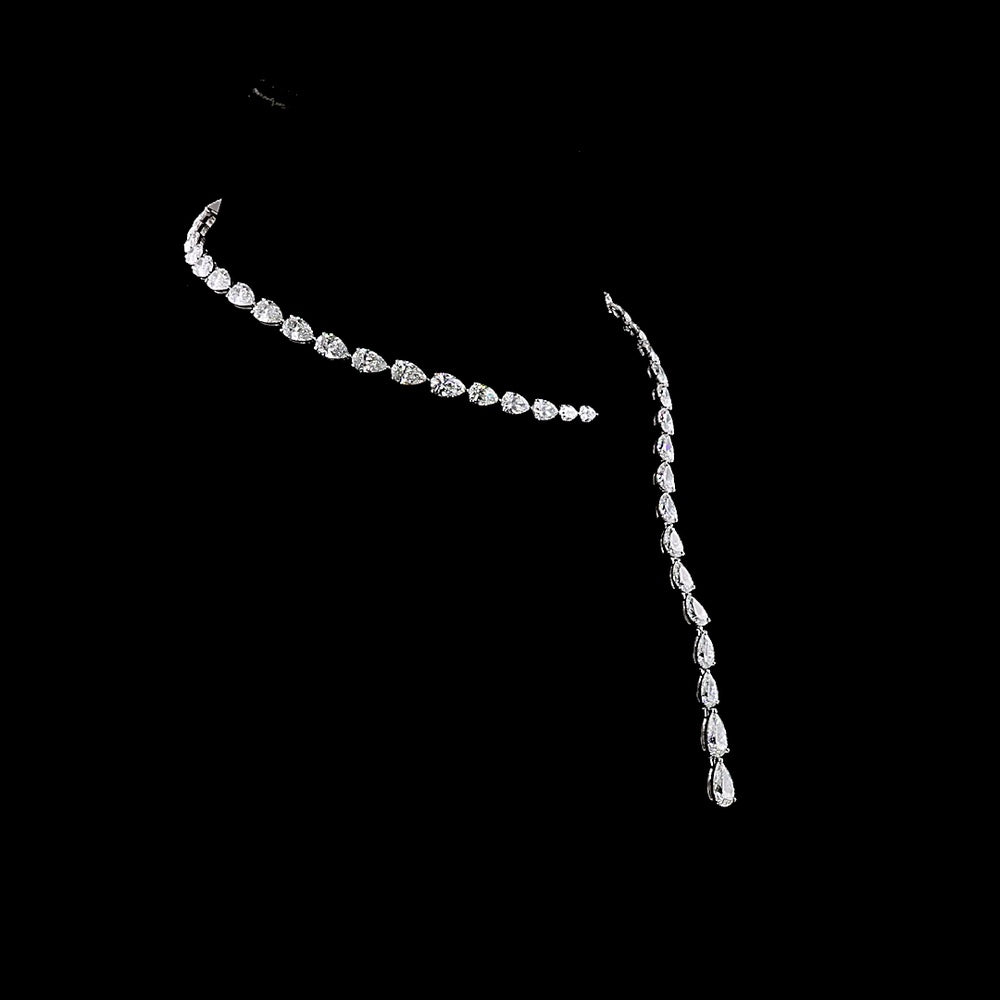 14K White Gold Pear-Shaped Lariat Necklace with 33.47 Carat Lab-Grown E-F VS2 Diamonds in Prong Setting - Covaloro Fine Jewelry