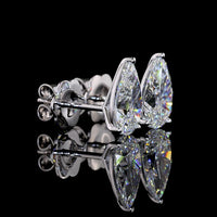 14K White Gold Pear-Shaped Martini Stud Earrings with Lab-Grown Diamonds - 3.03 Total Carat Weight, F Color, VS1 Clarity - Covaloro Fine Jewelry