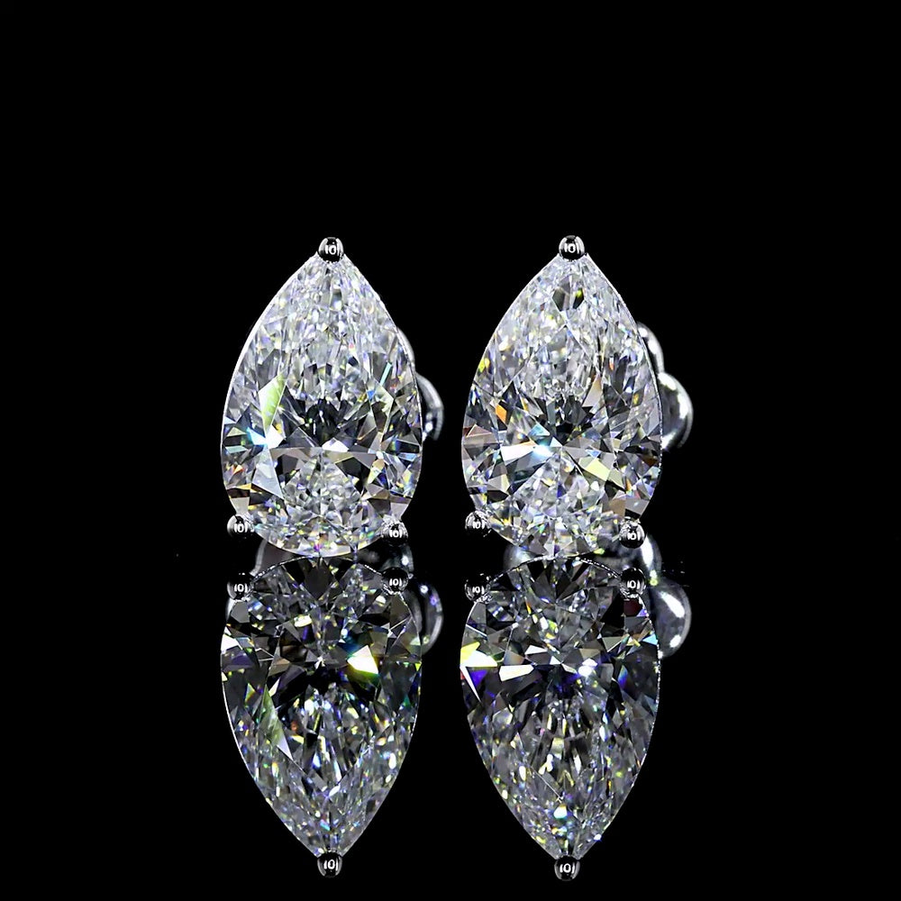 14K White Gold Pear-Shaped Martini Stud Earrings with Lab-Grown Diamonds - 3.03 Total Carat Weight, F Color, VS1 Clarity - Covaloro Fine Jewelry