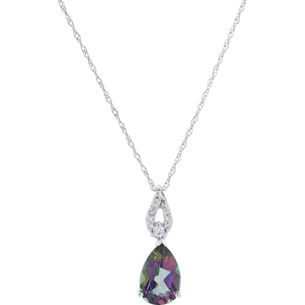 14K White Gold Pear-Shaped Mystic Topaz Pendant with Diamond Accent Bail - 1.34 Carats Total Gem Weight