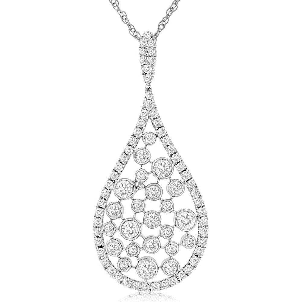 14K White Gold Pear-Shaped Openwork Diamond Pendant with Round Diamonds - 1.00 Carat Total Diamond Weight - Royal Jewelry