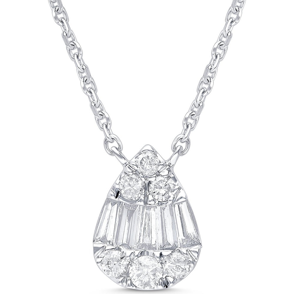 14K White Gold Pear-Shaped Pendant Necklace with Round and Baguette Diamonds - 0.44 Carat Total Diamond Weight by Auriventus