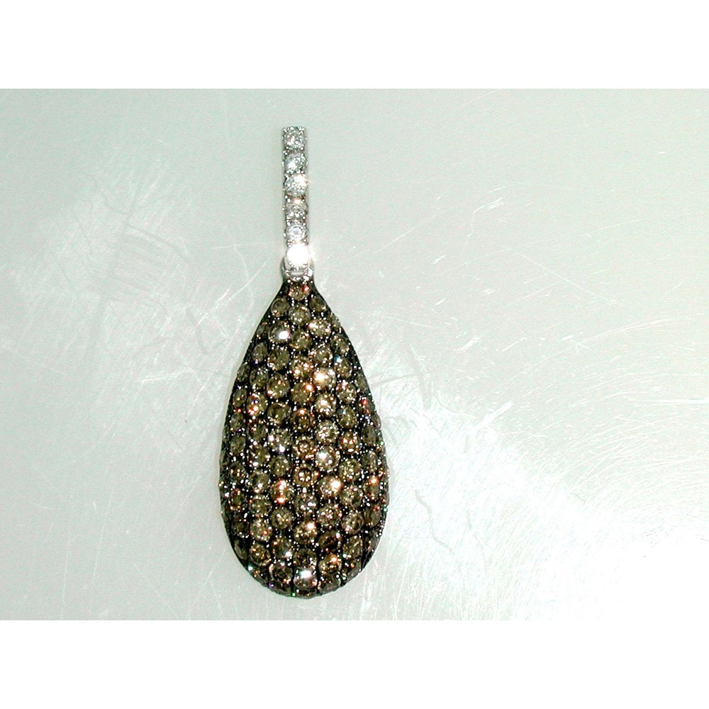 14K White Gold Pear-Shaped Pendant with Pave-Set Brown and White Diamonds - 1.09 Carat Total Diamond Weight by Auriventus