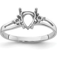 14K White Gold Pear-Shaped Ring Mounting with Split Shank for 7x5mm Gemstone by Monteluci Fine Jewelry