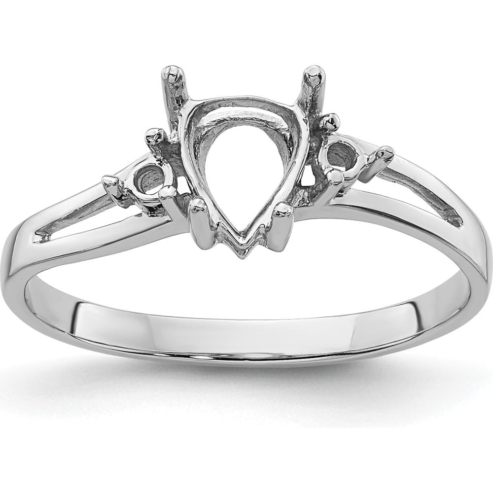 14K White Gold Pear-Shaped Ring Mounting with Split Shank for 7x5mm Gemstone by Monteluci Fine Jewelry