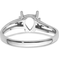 14K White Gold Pear-Shaped Ring Mounting with Split Shank for 7x5mm Gemstone by Monteluci Fine Jewelry