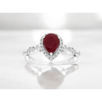 14K White Gold Pear-Shaped Ruby and Diamond Halo Ring - 1.12 Carat Ruby and 0.25 Carat Total Diamond Weight - Royal Jewelry