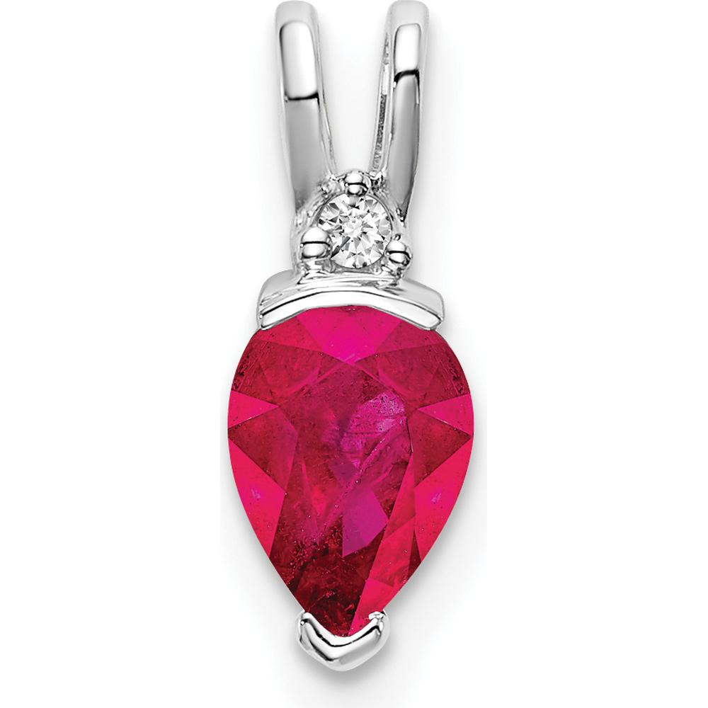 14K White Gold Pear-Shaped Ruby and Diamond Pendant - 0.805 Carat Ruby, 0.015 Carat Diamond by Lumare Gioia