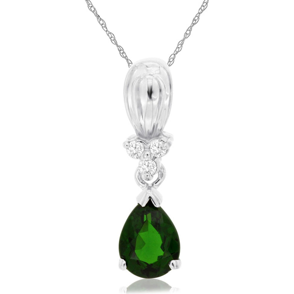 14K White Gold Pear-Shaped Russalite and Diamond Accent Pendant with Sculpted Bail - 1.15 Carat Russalite and 0.07 Carat Diamond Total Weight - Royal Jewelry