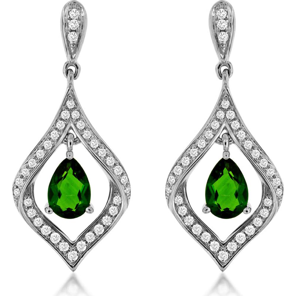 14K White Gold Pear-Shaped Russalite and Diamond Drop Earrings - 0.90 Carat Total Russalite Weight, 0.29 Carat Total Diamond Weight - Royal Jewelry