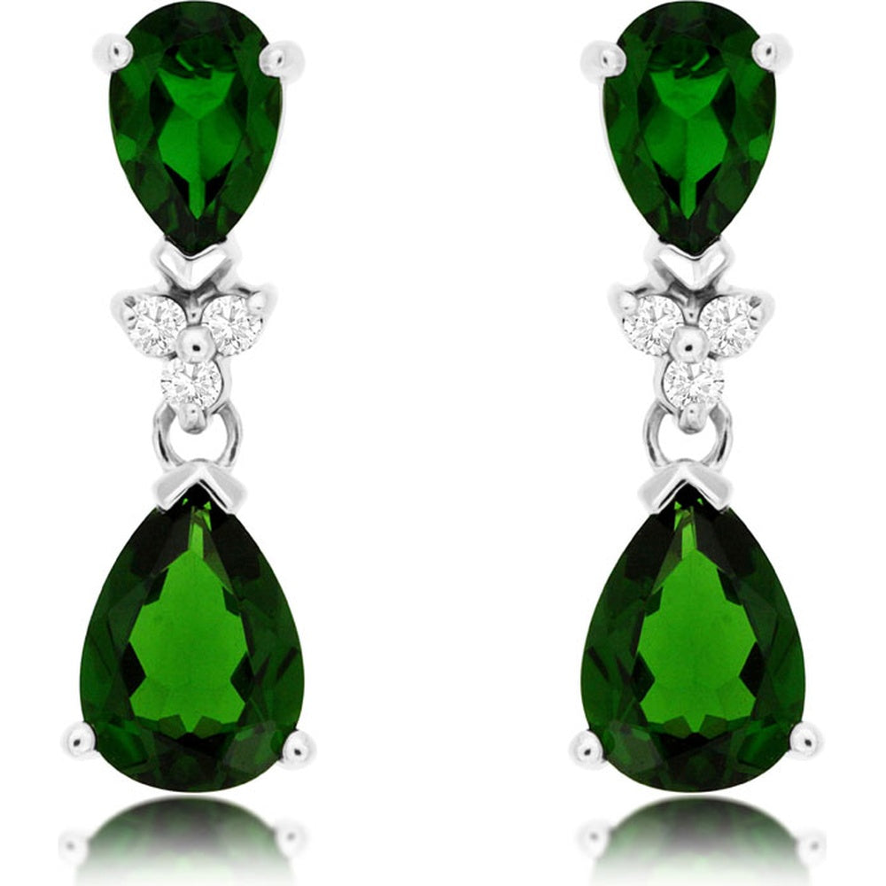14K White Gold Pear-Shaped Russalite and Diamond Drop Earrings - 2.55 Carat Total Russalite Weight and 0.06 Carat Total Diamond Weight - Royal Jewelry