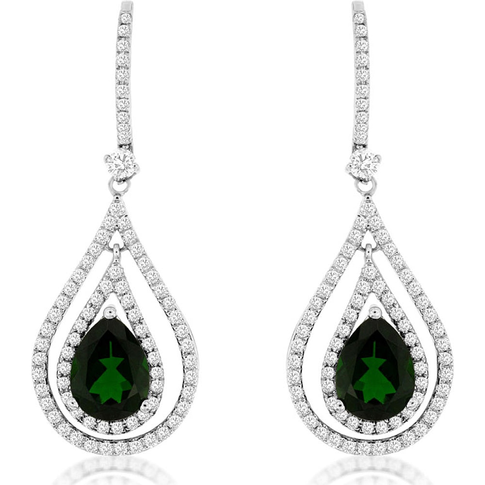 14K White Gold Pear-Shaped Russalite and Diamond Drop Earrings with Open Halo Design - 3.70 Carat Total Russalite Weight and 0.93 Carat Total Diamond Weight - Royal Jewelry