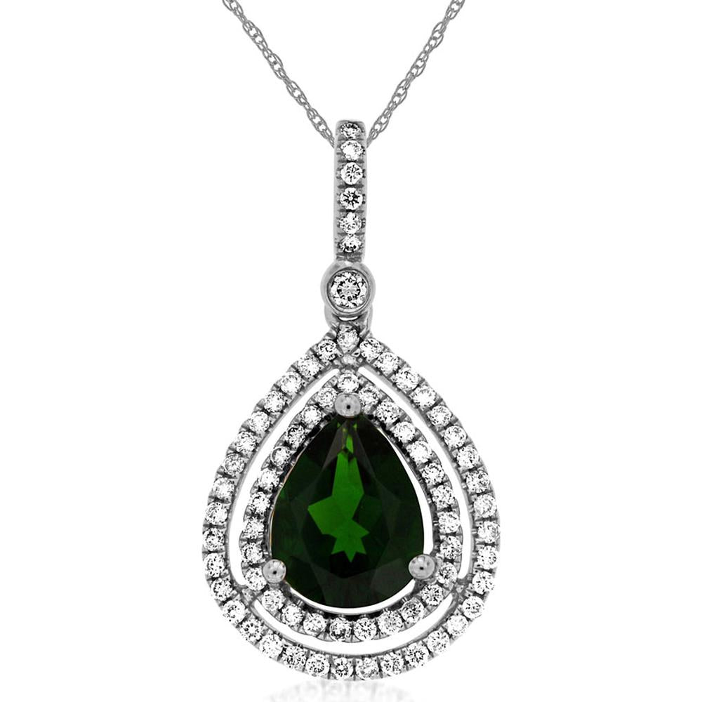 14K White Gold Pear Shaped Russalite and Diamond Pendant - 1.90 Carat Russalite and 0.40 Carat Total Diamond Weight - Royal Jewelry