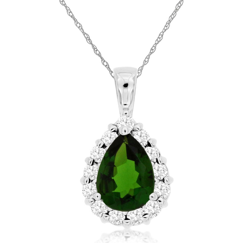 14K White Gold Pear-Shaped Russalite Pendant with Diamond Halo - 1.15 Carat Russalite and 0.30 Carat Total Diamond Weight - Royal Jewelry