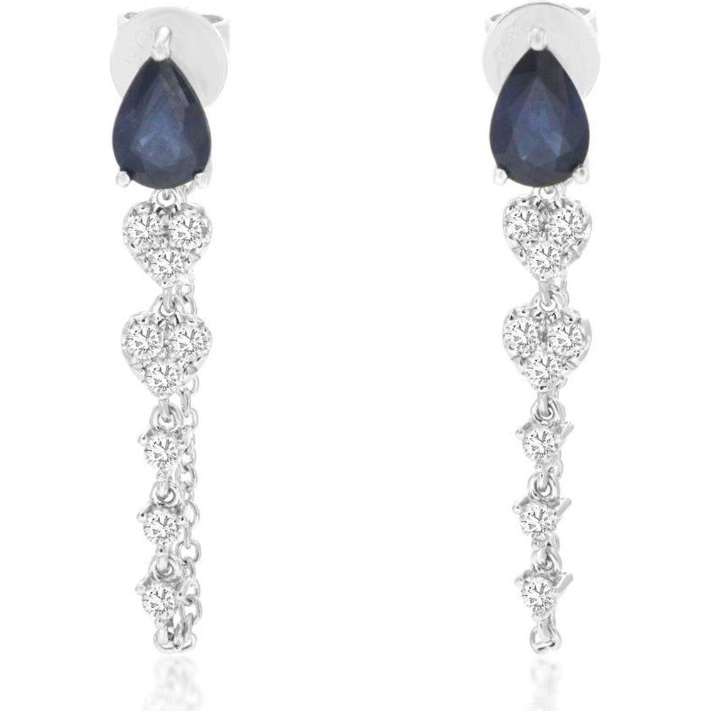 14K White Gold Pear Shaped Sapphire and Diamond Drop Earrings with 1.00 Carat Total Sapphire Weight and 0.35 Carat Total Diamond Weight - Royal Jewelry