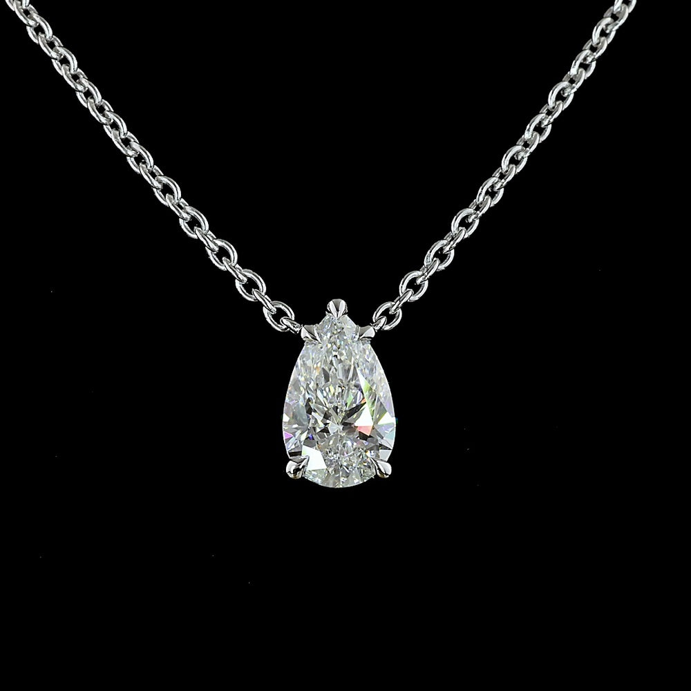 14K White Gold Pear-Shaped Solitaire Pendant with 1.65 Carat Lab-Grown Diamond - E-F Color VVS2 Clarity IGI Certified - Covaloro Fine Jewelry