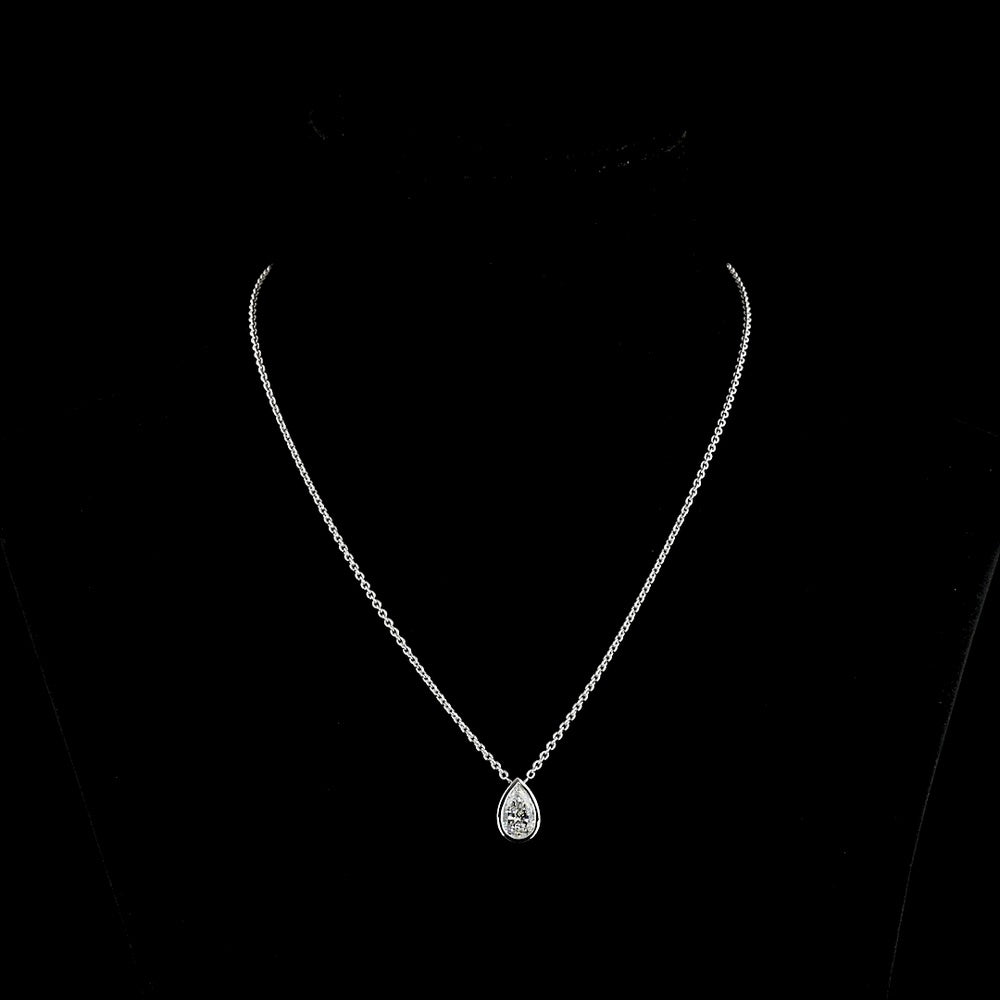 14K White Gold Pear-Shaped Solitaire Pendant with Bezel-Set Lab Diamond - 1.62 Carat Total Weight E-F VVS2 - Covaloro Fine Jewelry