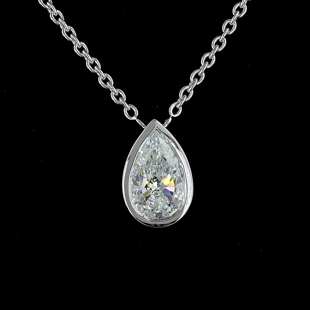 14K White Gold Pear-Shaped Solitaire Pendant with Bezel-Set Lab Diamond - 1.62 Carat Total Weight E-F VVS2 - Covaloro Fine Jewelry
