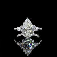 14K White Gold Pear-Shaped Special Ring with Marquise and Round Lab Diamond Side Stones - 3.50 Carat Total Diamond Weight - Covaloro Fine Jewelry