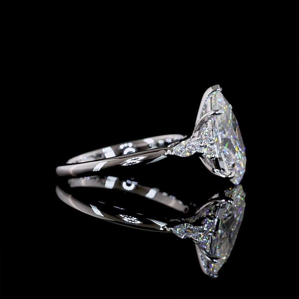 14K White Gold Pear-Shaped Special Ring with Marquise and Round Lab Diamond Side Stones - 3.50 Carat Total Diamond Weight - Covaloro Fine Jewelry