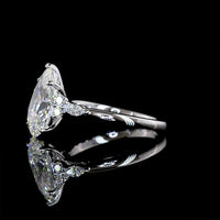 14K White Gold Pear-Shaped Special Ring with Marquise and Round Lab Diamond Side Stones - 3.50 Carat Total Diamond Weight - Covaloro Fine Jewelry