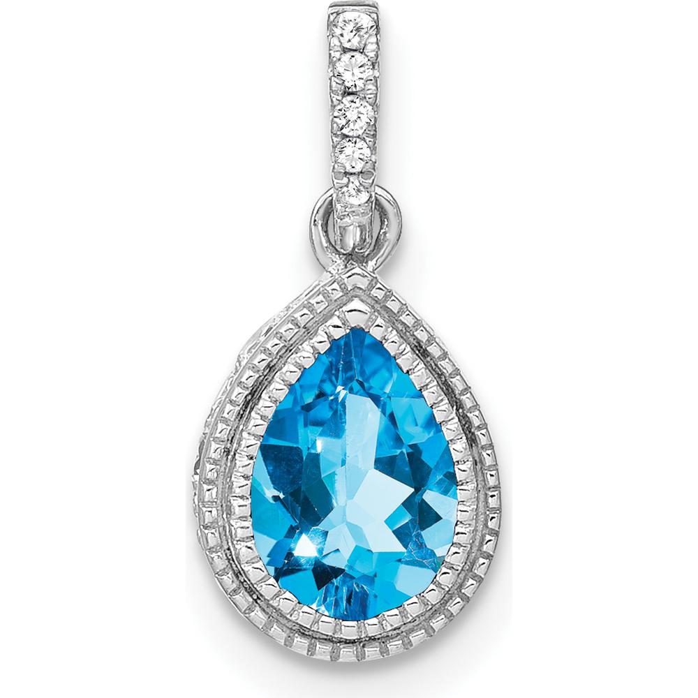 14K White Gold Pear-Shaped Swiss Blue Topaz and Diamond Pendant - 1.05 Carat Total Gem Weight by Lumare Gioia