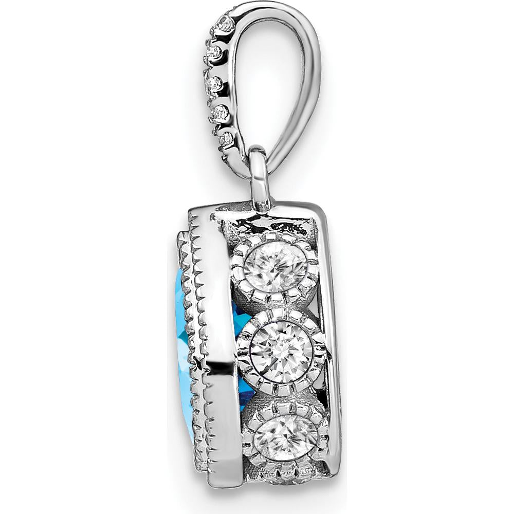 14K White Gold Pear-Shaped Swiss Blue Topaz and Diamond Pendant - 1.05 Carat Total Gem Weight by Lumare Gioia