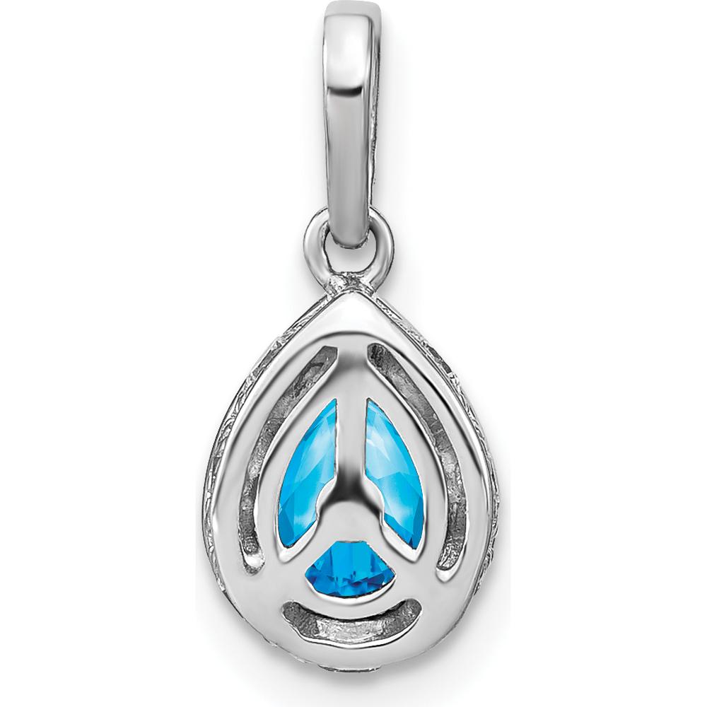 14K White Gold Pear-Shaped Swiss Blue Topaz and Diamond Pendant - 1.05 Carat Total Gem Weight by Lumare Gioia
