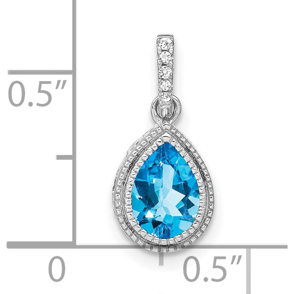 14K White Gold Pear-Shaped Swiss Blue Topaz and Diamond Pendant - 1.05 Carat Total Gem Weight by Lumare Gioia