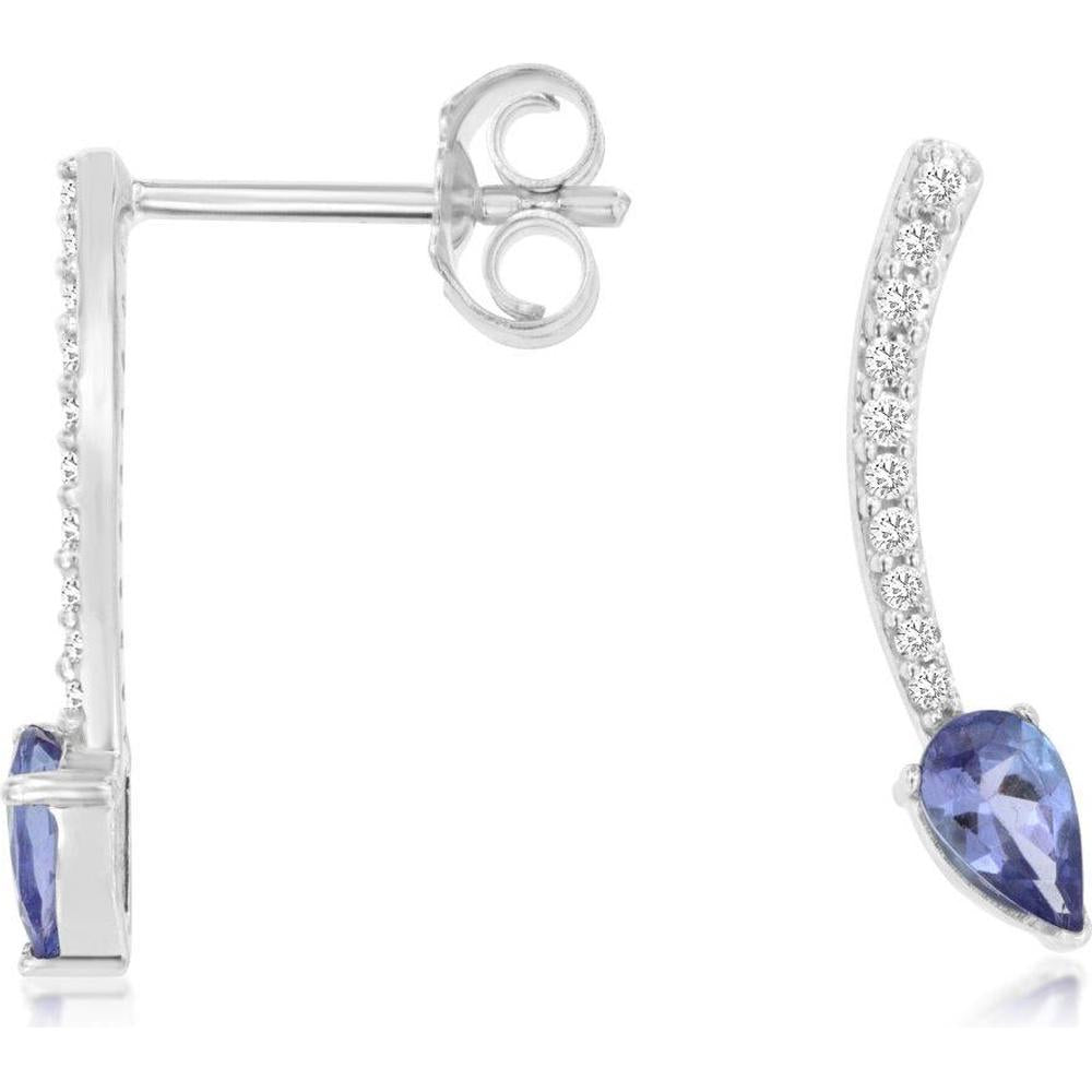 14K White Gold Pear-Shaped Tanzanite and Diamond Linear Drop Earrings - 0.42 Carat Total Tanzanite Weight, 0.11 Carat Total Diamond Weight - Royal Jewelry