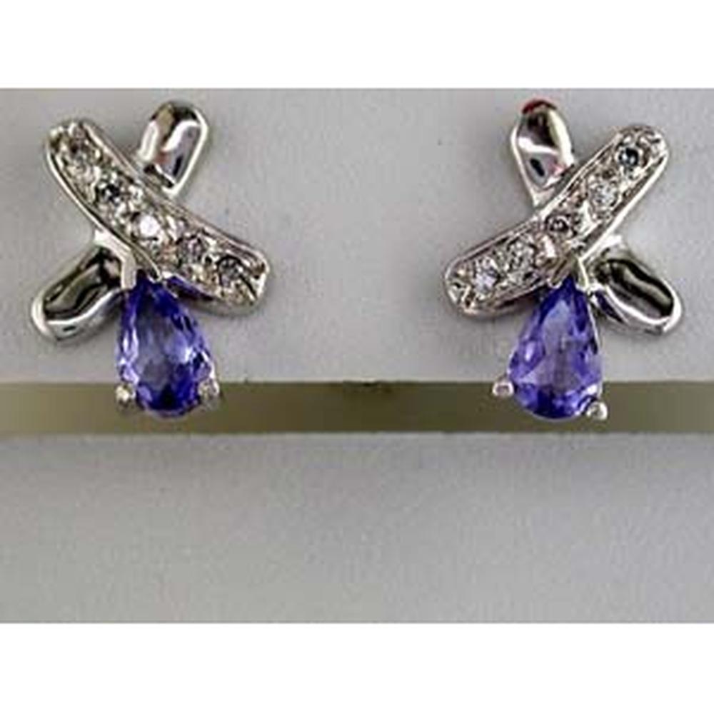 14K White Gold Pear-Shaped Tanzanite and Round Diamond Drop Earrings - 0.50 Carat Tanzanite Total Weight, 0.12 Carat Diamond Total Weight - Royal Jewelry