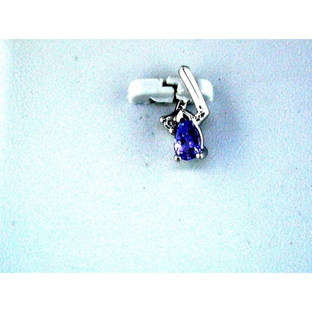 14K White Gold Pear-Shaped Tanzanite and Round Diamond Pendant - 0.20 Carat Tanzanite and 0.18 Carat Diamond Total Weight - Royal Jewelry