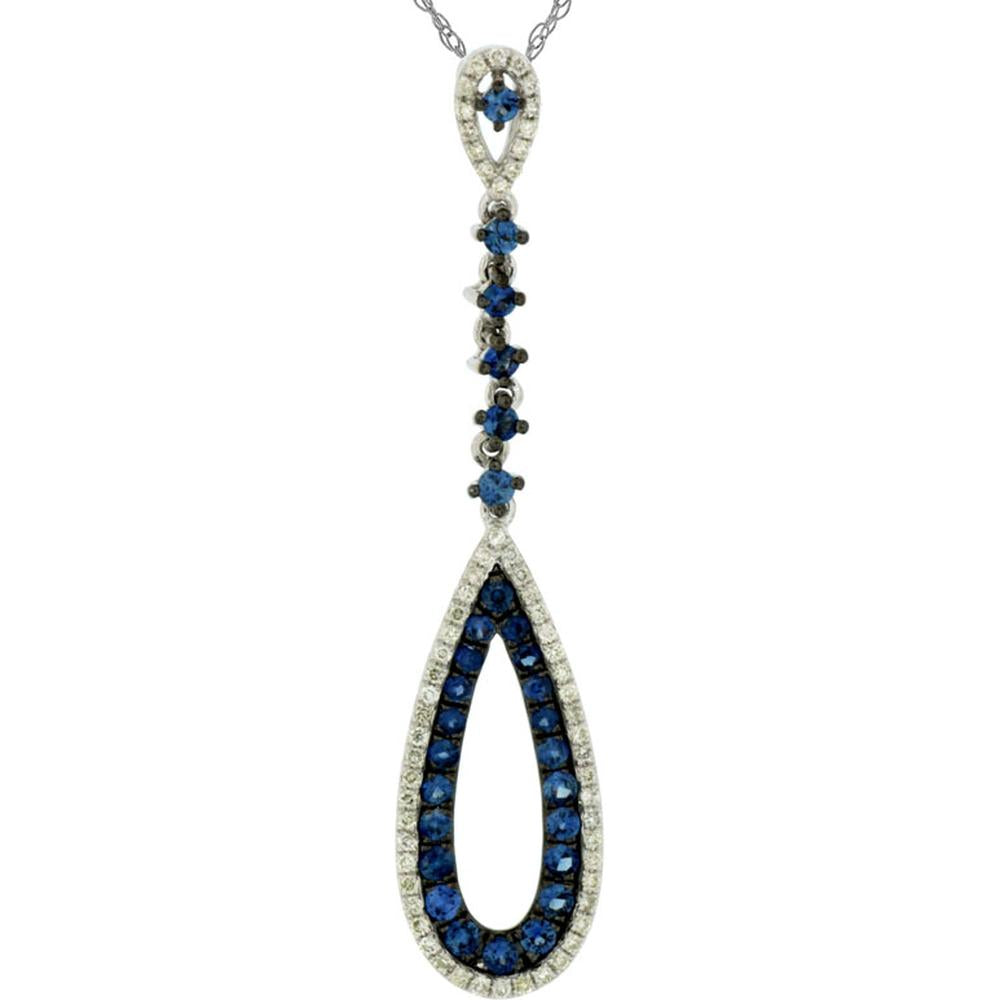 14K White Gold Pear-Shaped Teardrop Pendant with Pavé Diamonds and Round Blue Sapphires - 0.19 Carat Diamond Total Weight, 0.50 Carat Sapphire Total Weight - Royal Jewelry
