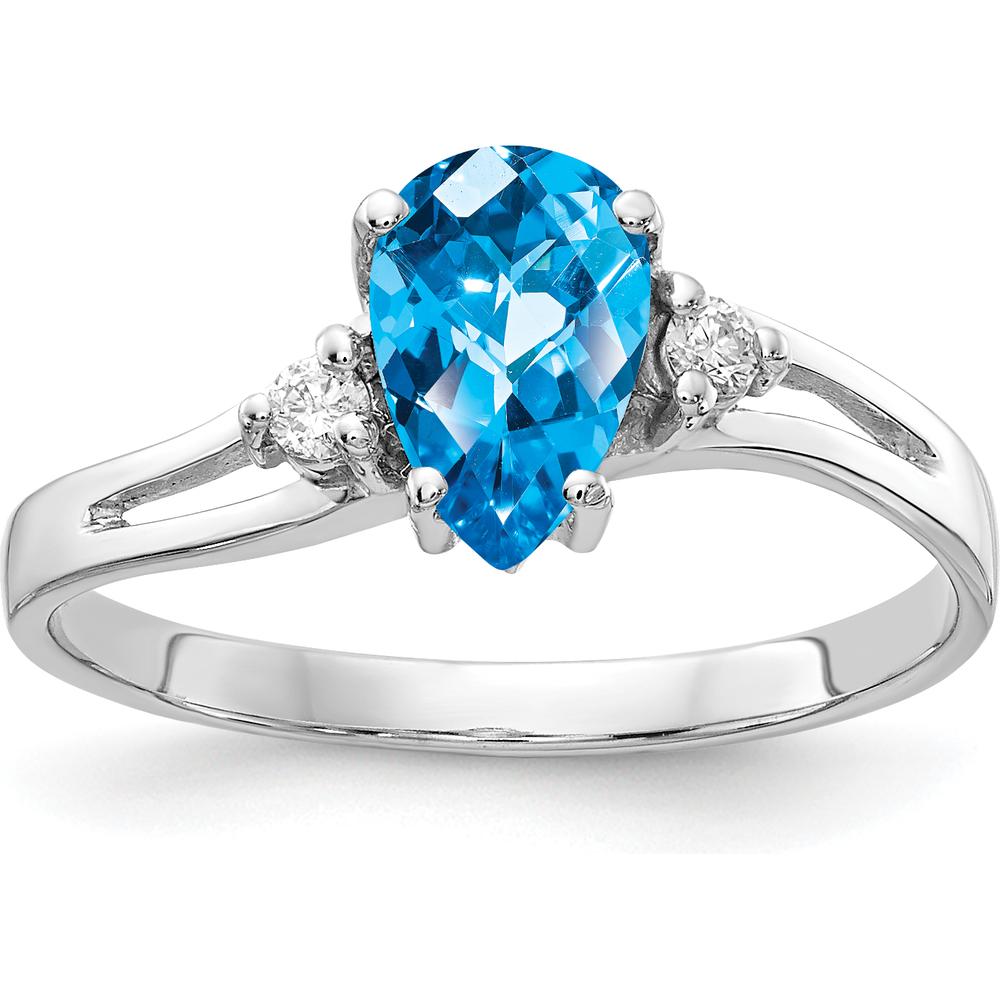 14K White Gold Pear Swiss Blue Topaz and Diamond Accent Ring - 1.05 Carat Total Gem Weight by Monteluci Fine Jewelry