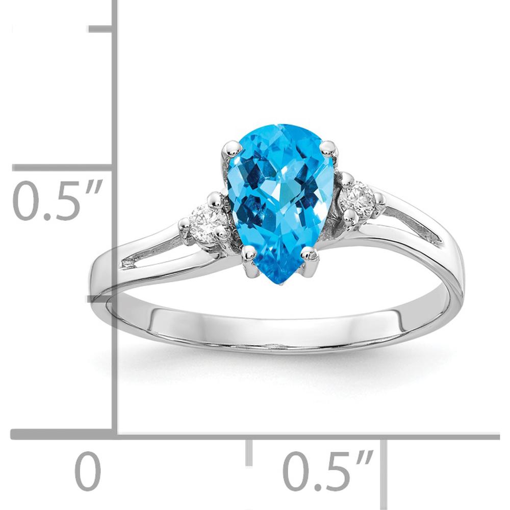 14K White Gold Pear Swiss Blue Topaz and Diamond Accent Ring - 1.05 Carat Total Gem Weight by Monteluci Fine Jewelry