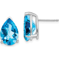 14K White Gold Pear Swiss Blue Topaz Stud Earrings - 3.8 Carat Total Gem Weight by Monteluci Fine Jewelry